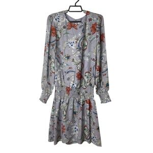 Parker NY Floral Print Mini Dress Violet Garden Smocked Waist Casual Cocktail XS